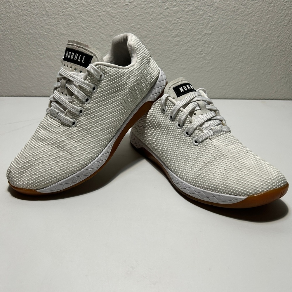 NOBULL Outwork Trainers White Gum SuperFabric Shoes Womens 8 Mens 6.5